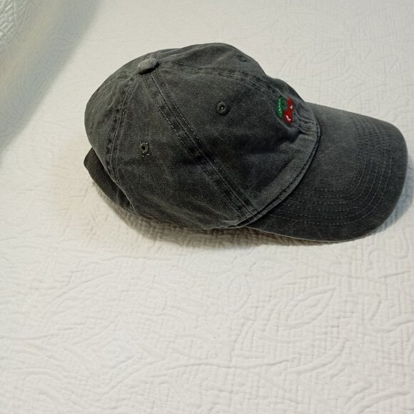 Brandy Melville Cherry Embroidered Washed Black Baseball Cap One Size - Picture 7 of 8
